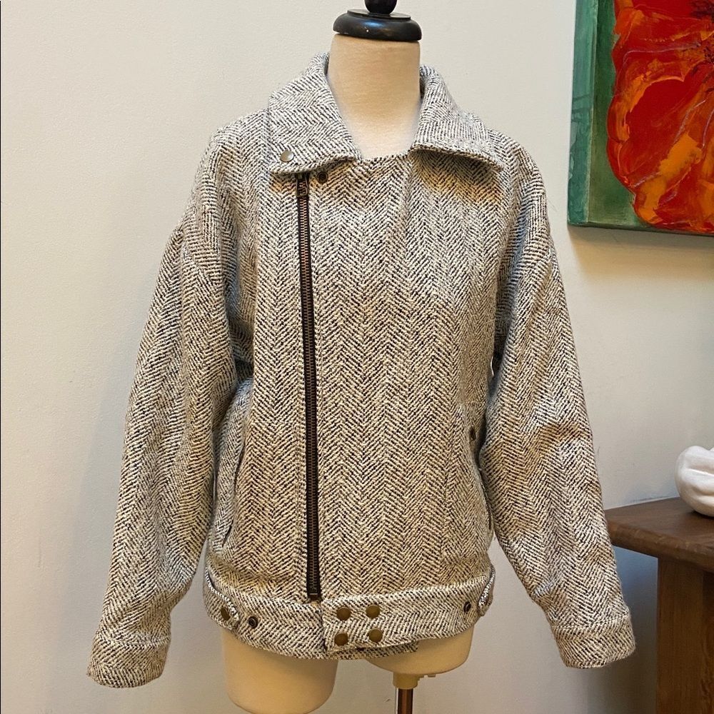 J.O.A. Women's Gray Herringbone Biker Style Jacket